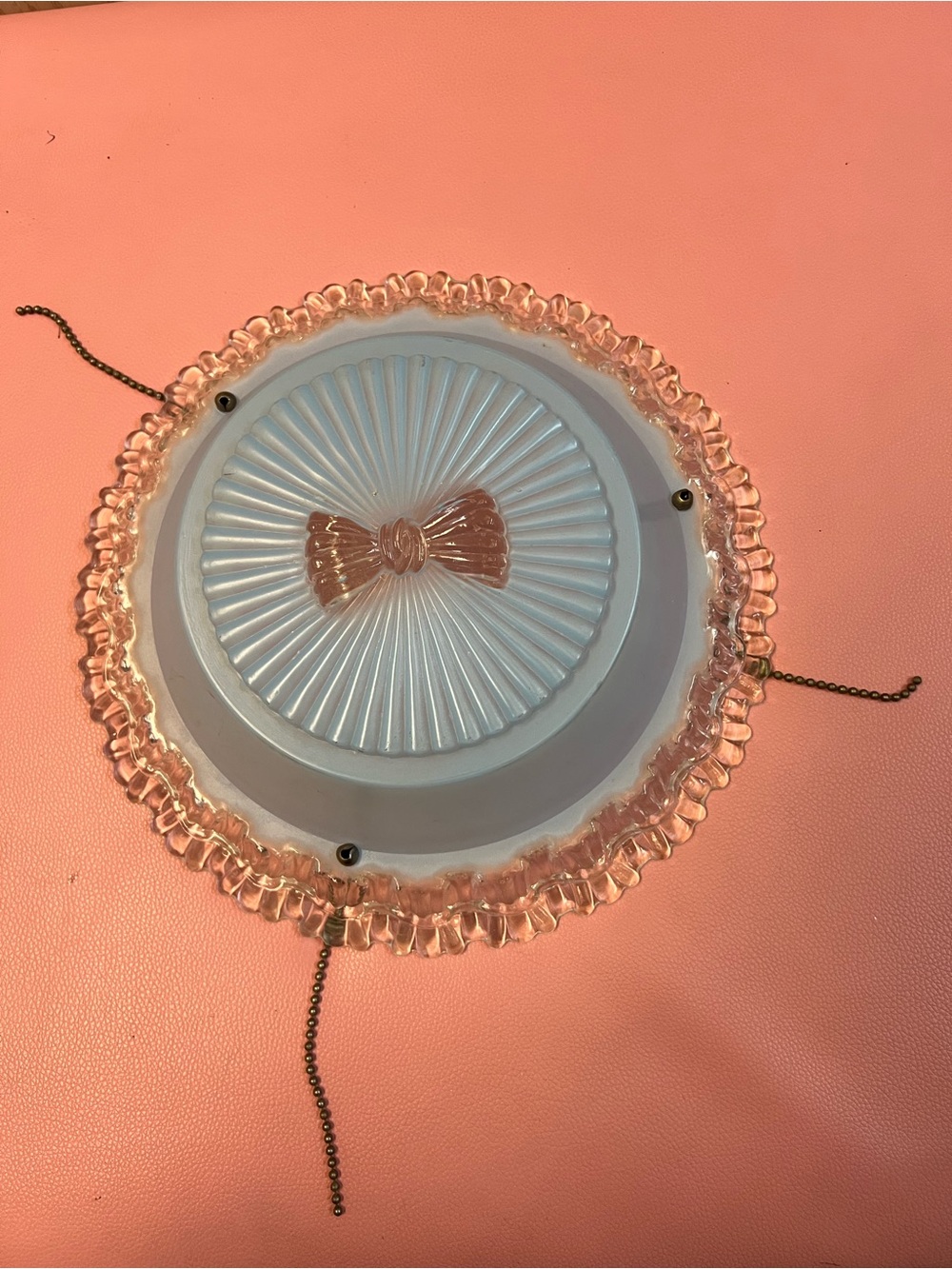 Pink Glass Ceiling Light Shade with Bow Accent